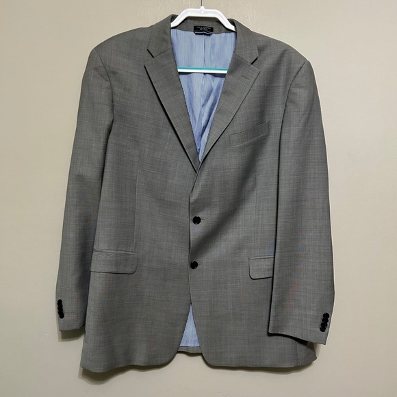Tommy Hilfiger Mens Blazer 46L Gray Wool Two Button Suit Jacket Business Casual - Picture 1 of 12
